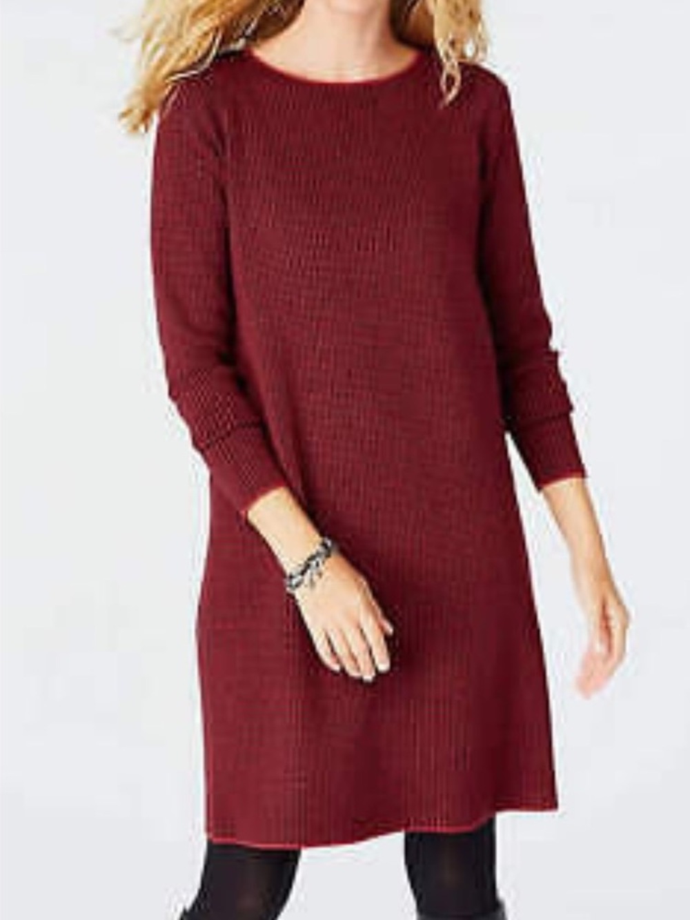 NWT J. Jill Long-Sleeve Knit Shift Dress Women's Size XL Red & Black Houndstooth